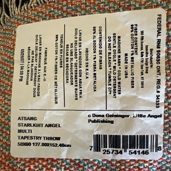 GORGEOUS Dona Gelsinger Little Angel Tapestry Throw Multicolor NWT 2007 - Picture 3 of 7